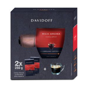 Pachet cafea macinata Davidoff Rich Aroma, 2 x 250 g + ceasca