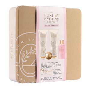 Set pentru cadou Relax & Unwind Warm Vanilla: Crema de maini si unghii, 50 ml + Crema corp, 50 ml + Gel de dus, 50 ml + Bila de baie, 25 g