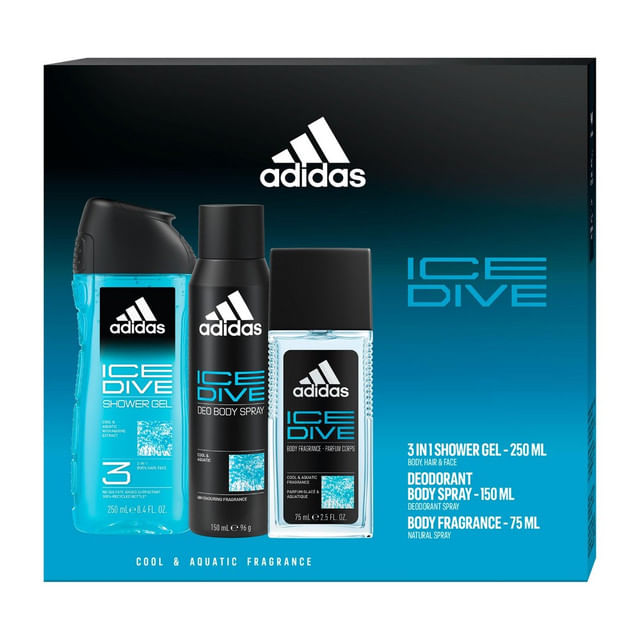 set-pentru-cadou-adidas-ice-dive-deodorant-natural-spray-75-ml-deodorant-body-spray-150-ml-gel-de-dus-250-ml