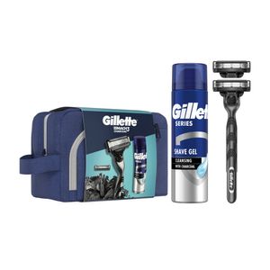 Set pentru cadou Gillette Mach 3 Charcoal: Gel de ras, 200 ml + 2 rezerve aparat de ras