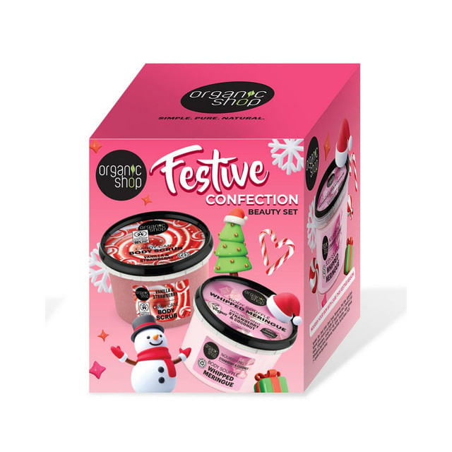 set-pentru-cadou-organic-shop-festive-confection-scurb-pentru-corp-candy-cane-250-ml-souffle-pentru-corp-whipped-meringue-250-ml