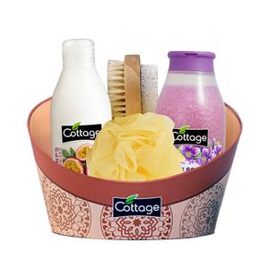 Set pentru cadou Cottage: Scrub pentru dus Violete, 270 ml + Balsam Smoothie, 200 ml + Burete + Perie & piatra