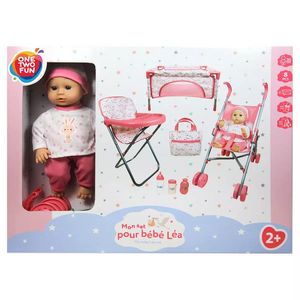 Set papusa bebelus cu accesorii One Two Fun, 2+, roz