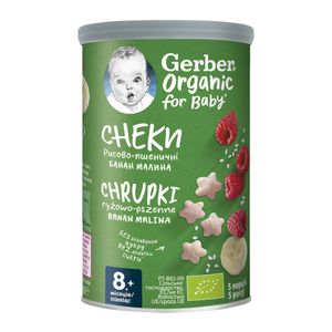 Gustare bebe cu cereale, banane si zmeura BIO Gerber, pentru sugari