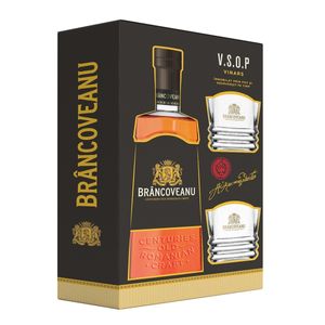Pachet vinars Brancoveanu VSOP, alcool 40%, 0.7 l + 2 pahare