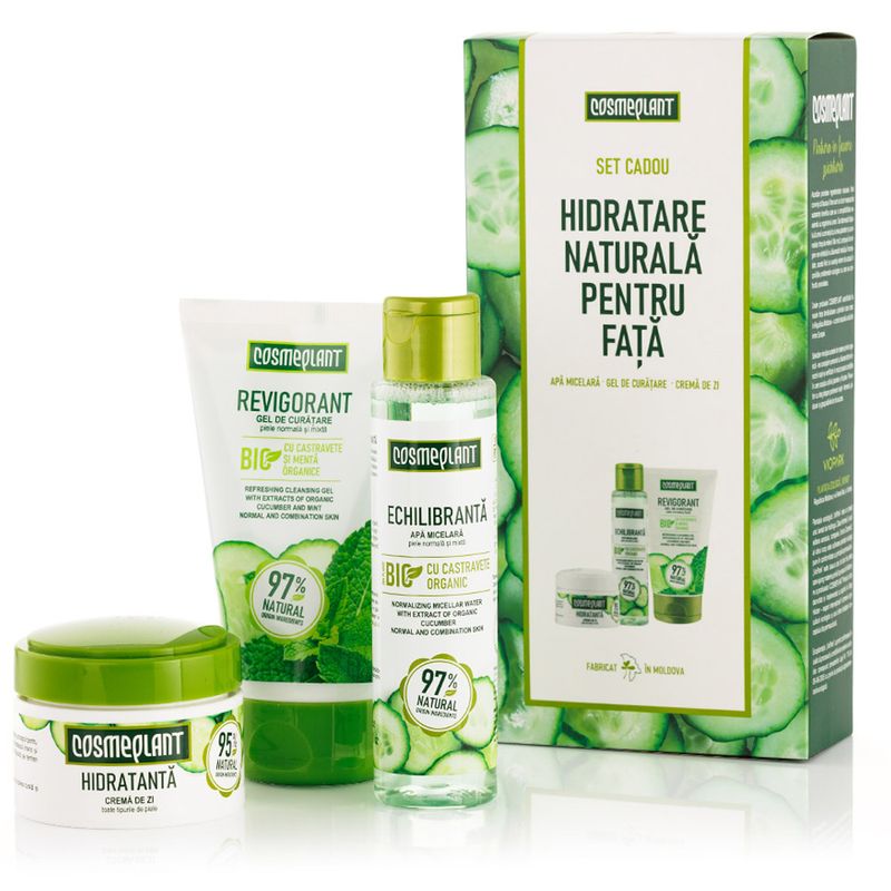 set-pentru-cadou-cosmeplant-hidratare-naturala--apa-micelara-100-ml-gel-de-curatare-150-ml-crema-de-zi-50-ml