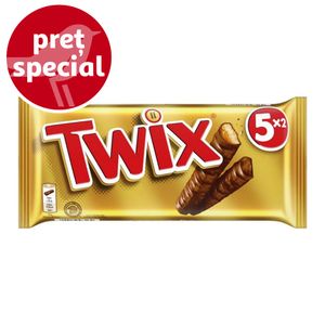 Baton cu biscuite si caramel invelit in ciocolata cu lapte Twix, 5 x 50 g