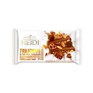 Ciocolata cu lapte cu arahide, caramel si covrigei cu sare Heidi Trilicious, 180 g