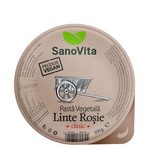 Pasta vegetala tartinabila din linte rosie Sanovita, 100 g