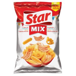 Snacks Star mix rosu cu aroma de cascaval, bacon, branza si ketchup, 90 g