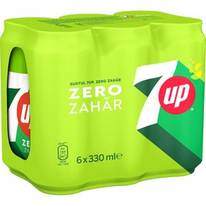 Bautura racoritoare carbogazoasa 7 Up cu lamaie si lime, zero zahar, 6 x 0.33 l