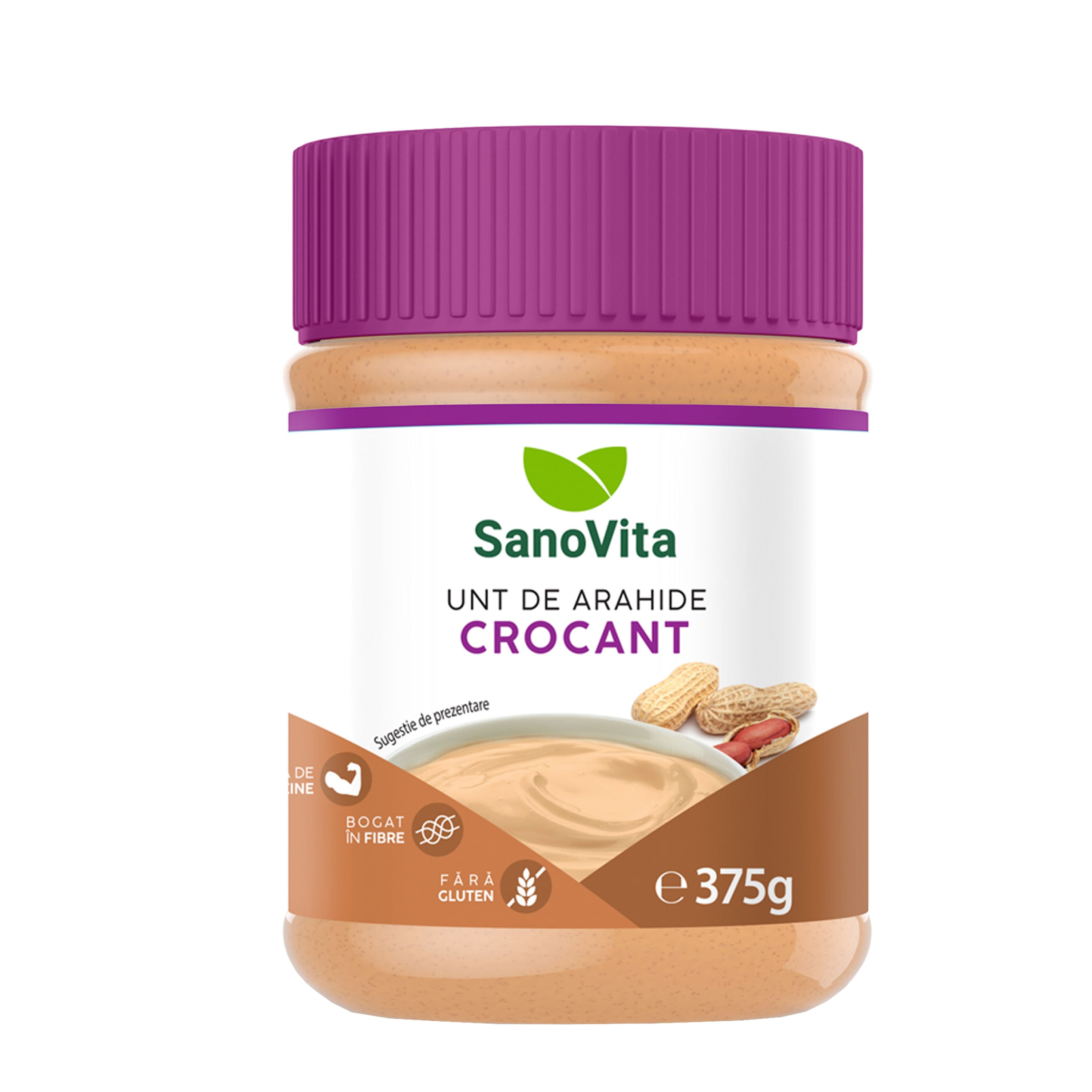 Unt de arahide crocant Sano Vita, 375 g