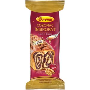 Cozonac insiropat si crema cu nuci si cirese Boromir, 550 g