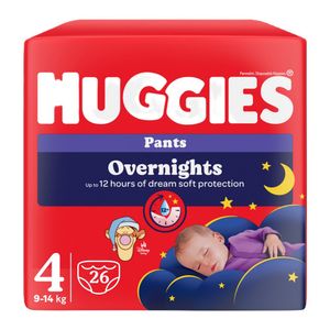 Scutece chilotel de noapte Huggies Overnights, marimea 4, 9-14 kg, 26 bucati