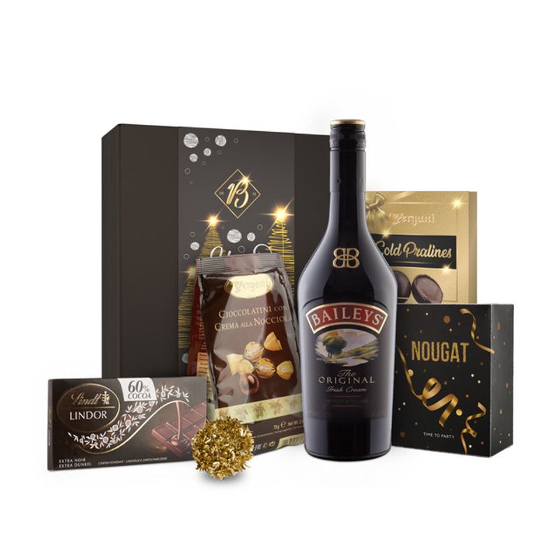 cos-pentru-cadou-belissima-lichior-baileys-si-dulciuri