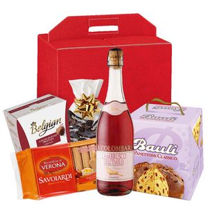 Pachet pentru cadou Francisc, vin spumant, panettone si dulciuri