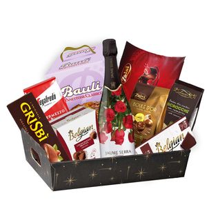 Pachet pentru cadou Leya, vin spumant, panettone, cafea si dulciuri