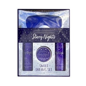 Set pentru cadou Starry Night Sweet Dreams Set: Crema de dus, 300 ml + Lapte de baie, 300 + Unt de corp, 100 ml + Masca de dormit