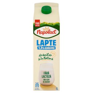 Lapte de consum semidegresat Napolact, fara lactoza, 1.5% grasime, 1 l