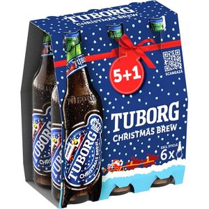 Bere bruna pasteurizata Tuborg Christmas Brew, sticla, 5+1 x 0.33 l