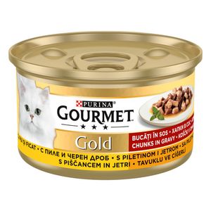 Hrana umeda pentru pisici Purina Gourmet Gold cu pui si ficat in sos, 85 g