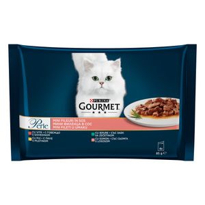 Pachet hrana umeda pentru pisici Purina Gourmet Perle cu vita, pui, iepure, somon, 4 x 85 g