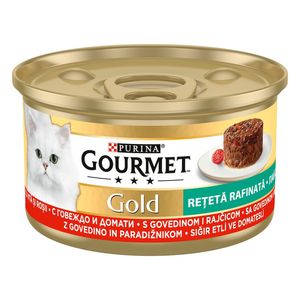 Hrana umeda pentru pisici Purina Gourmet Gold Savoury Cake cu vita si rosii, 85 g
