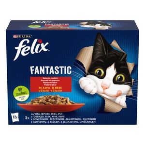 Hrana umeda pentru pisici Purina Felix Fantastic, pui, miel, iepure si vita in aspic, 12 x 85 g