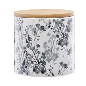 Recipient depozitare cu capac din bambus Ambition Tuvo, 0.67 l, model floral