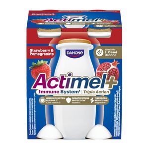 Iaurt de baut Actimel, cu capsuni si rodie, 4 x 100 g