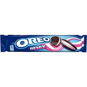 Biscuiti cu crema de vanilie si zmeura Oreo Remix, 157 g