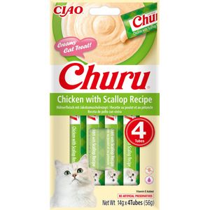 Recompense cremoase pentru pisici Inaba Churu, pui si scoici, 4 x 14 g