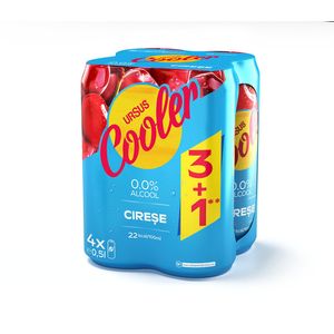 Bere blonda aromatizata fara alcool Ursus Cooler cirese, 3+1 x 0.5 l