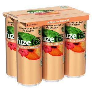 Bautura necarbogazoasa cu ceai negru, piersici si hibiscus Fuzetea, doza, 6 x 0.33 l