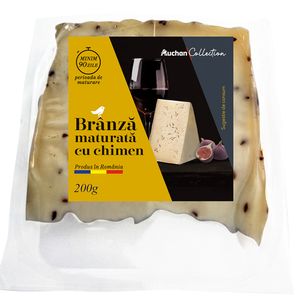 Branza maturata cu chimen Auchan Collection, 200 g