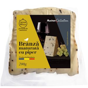 Branza maturata cu piper Auchan Collection, 200 g