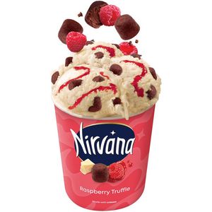 Inghetata de ciocolata alba cu sirop de zmeura si trufe de ciocolata Nirvana, 420 ml