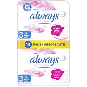 Absorbante Always Sensitive Night Super Soft, marimea 3, 14 bucati