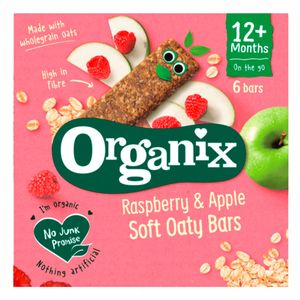 Batoane BIO din ovaz integral cu mere si zmeura Organix, de la 12 luni, 6 x 23 g