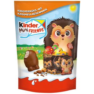 Bomboane de ciocolata cu lapte si umplutura de lapte cu bucati cu gust de caramel Kinder Mini Friends, 122 g