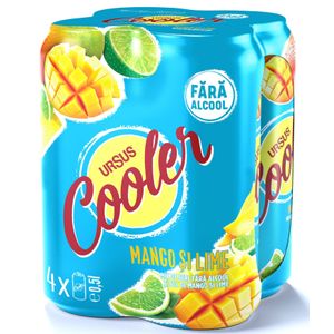 Bere blonda fara alcool cu aroma de mango si lime Ursus Cooler, 4 x 0.5 l