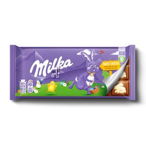 Ciocolata cu lapte si ciocolata alba Milka Happy Easter, 90 g