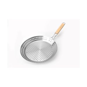 Tava rotunda pentru gratar Garden Star, din inox cu maner pliabil din lemn, 30 cm