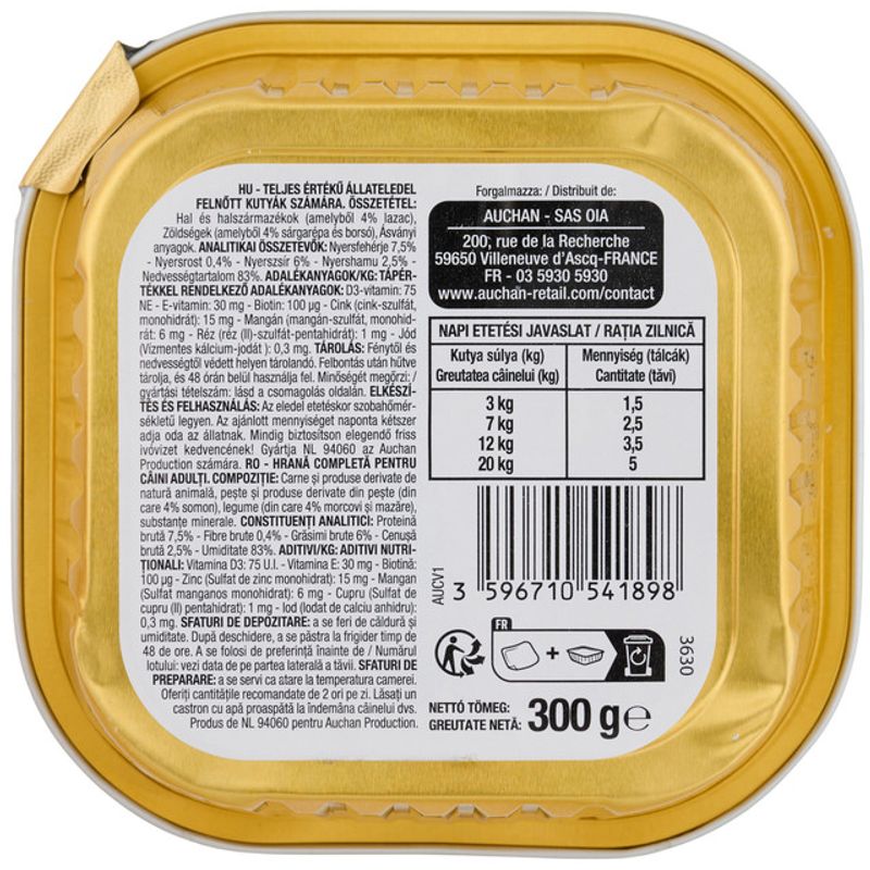 pate-cu-somon-si-legume-pentru-caini-adulti-auchan-300-g