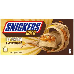 Inghetata cu arahide, caramel si glazura de cacao Snickers Gold, 6 x 44.6 ml