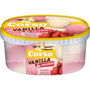 Inghetata cu vanilie, capsuni si sos cu aroma de capsuni Corso Vanilla & Friends, 1200 ml