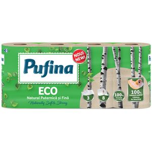 Hartie igienica Pufina Eco, 8 role, 3 straturi