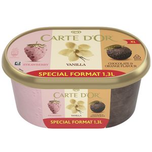 Inghetata Carte D'Or Trio cu capsuni, vanilie & ciocolata, 1.3 l