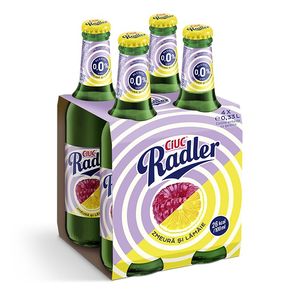Bere blonda fara alcool cu aroma de zmeura si lamaie Ciuc Radler, sticla, 4 x 0.33 l