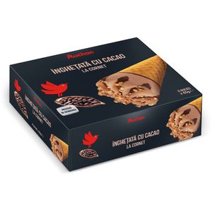 Pachet de inghetata la cornet cu aroma de cacao Auchan, 6 x 65 g